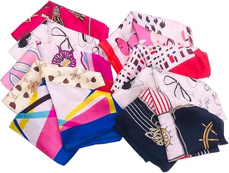 QUUPY 10PCS Womens Square Silky Scarf Head Neck Scarf Womens